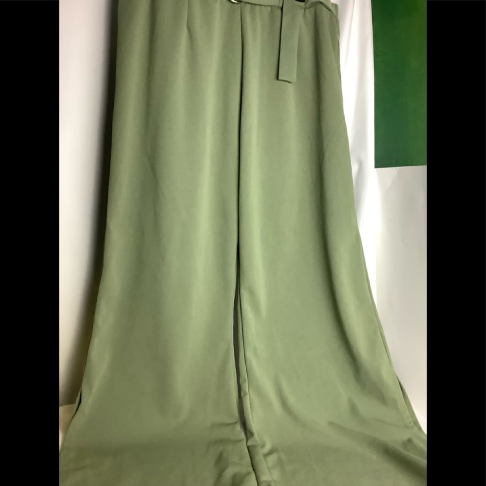 Rouge Wide Leg Attached Belted Slit Sides Pants